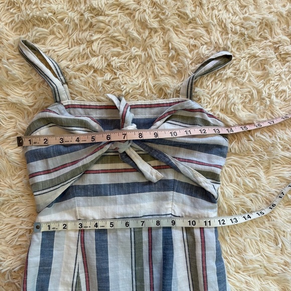 Abercrombie & Fitch Striped Linen Mini Dress SZ XS Tie Front Coastal Aesthetic - Picture 3 of 7